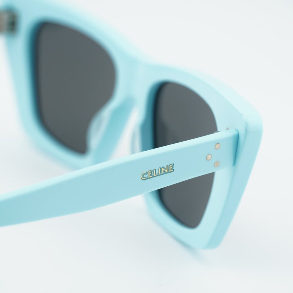 Celine CL40187I 84A Sunglasses Shiny Sky Blue Cat Eye Frame, Grey Lenses - Picture 5 of 10